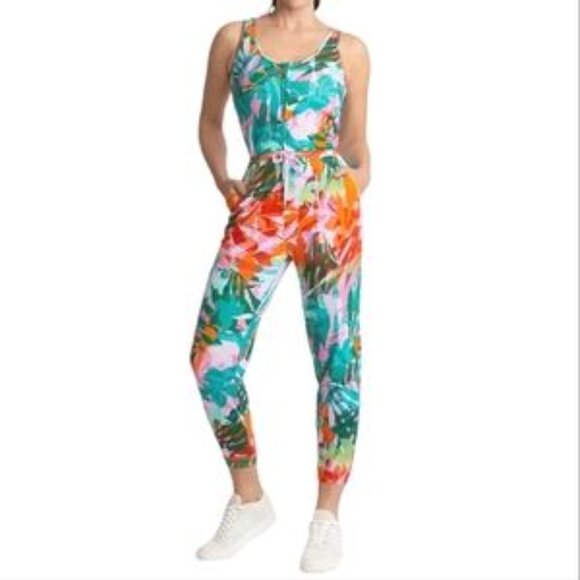 Juicy Couture Tropical Palm Print Sleeveless Zip Front Tank Jumpsuit Size M - Picture 12 of 13